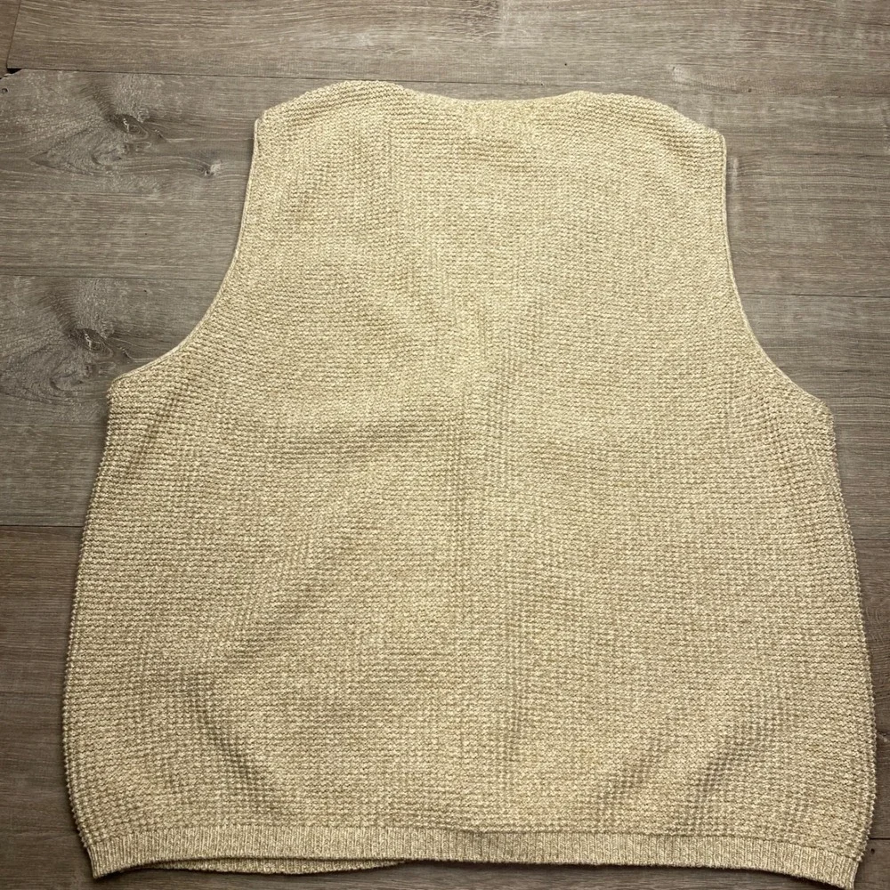 Eddie Bauer Mens M Cotton Knit Sweater Vest Beige‎ Tan V-Neck Cardigan Made USA